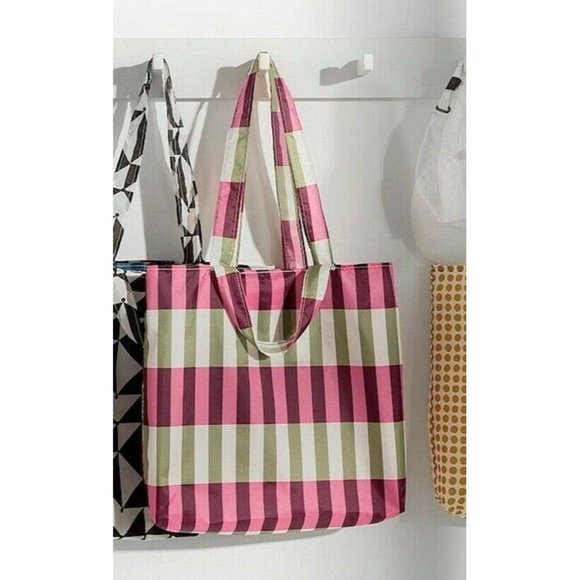 2 IKEA Skynke Reusable Shopping Bags Handles Pouch Plaid Polka Dot Sustainable - Picture 7 of 8